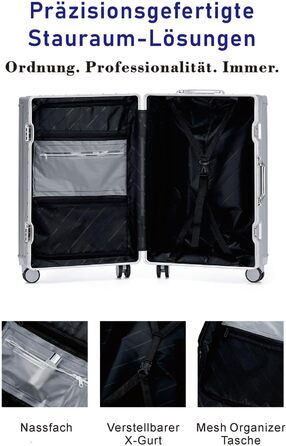 Валіза Aoliwei середнього розміру M (67 см) з алюмінієвим каркасом, полікарбонат, 65Л, з підстаканником та TSA-замком, срібляста