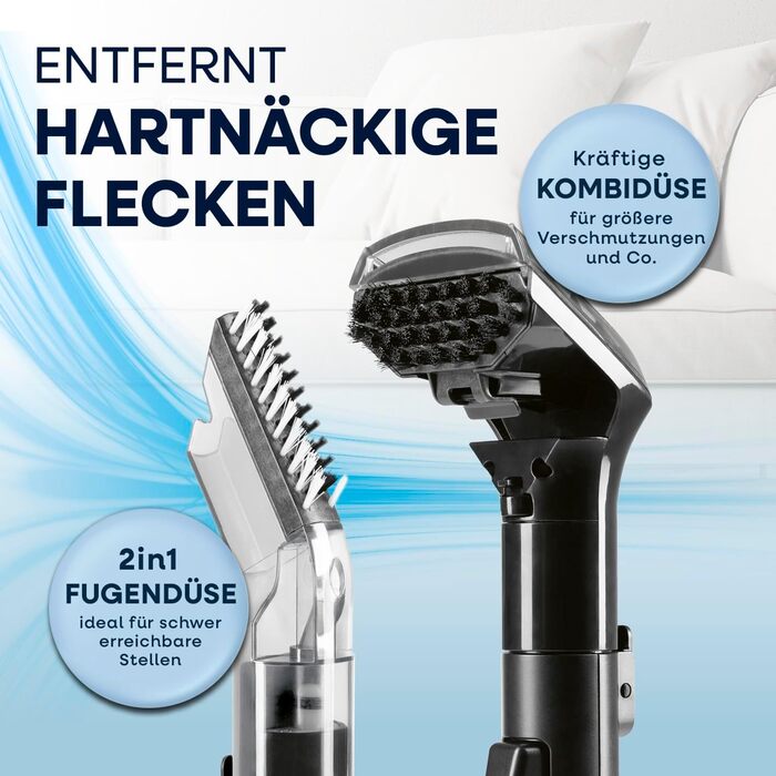 CLEANmaxx Професійний пароочисник для меблів та килимів Pro Steam | 3-в-1: для меблів, точкове чищення, прання | Ефективний видалення плям гарячою водою та парою для килимів, авто, диванів (Чорний з шампунем, Pro 400W)