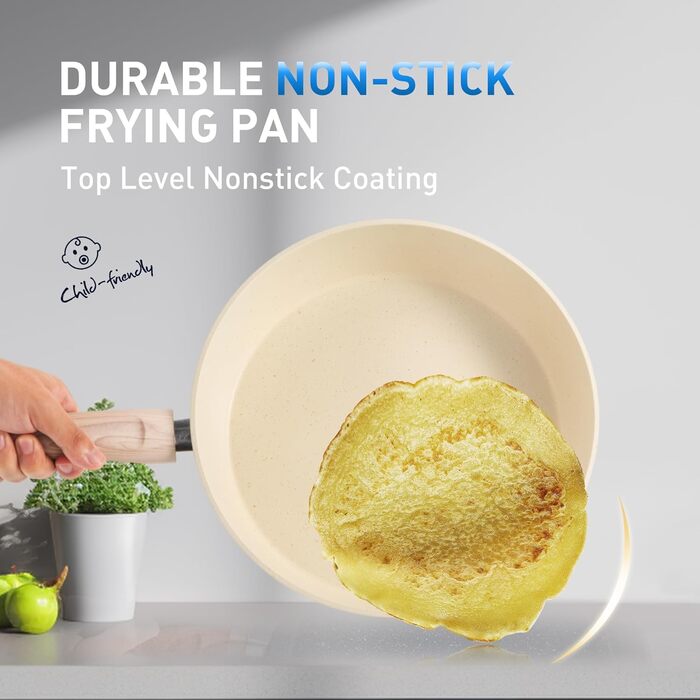 Набір посуду Kitchen Academy 12 предметів: каструлі та сковороди з антипригарним покриттям. Підходить для Induktion, газових та мікрохвильових плит, бежевий