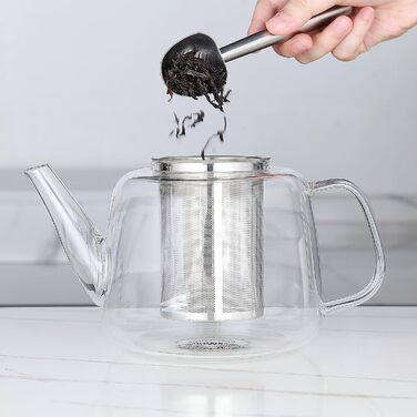 Скляний чайник Easyworkz з боросилікатного скла 1500 мл з вийманим ситом із нержавіючої сталі для листового, фруктового та трав'яного чаю, прозорий