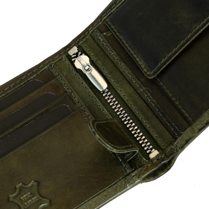 Чоловічий гаманець Volmer Leder з RFID-захистом, міцний подвійний шов (9+4 картки - Оливковий)