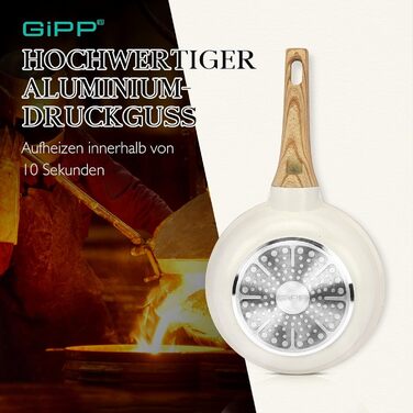 Набір посуду GiPP 10 предметів: каструлі та сковороди з гранітним покриттям, білий. Підходить для всіх типів плит, включаючи індукційні. У комплекті лопатка та ложка.