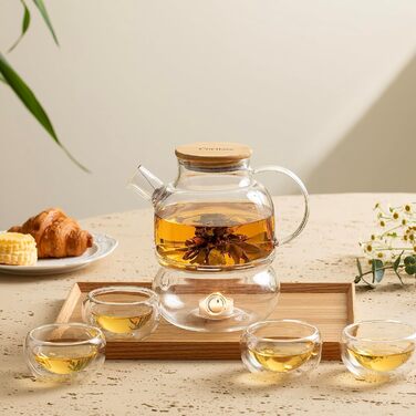 Скляна чайник CnGlass з ситечком 900мл, для листового чаю та квіткового заварювання, стійкий до плити
