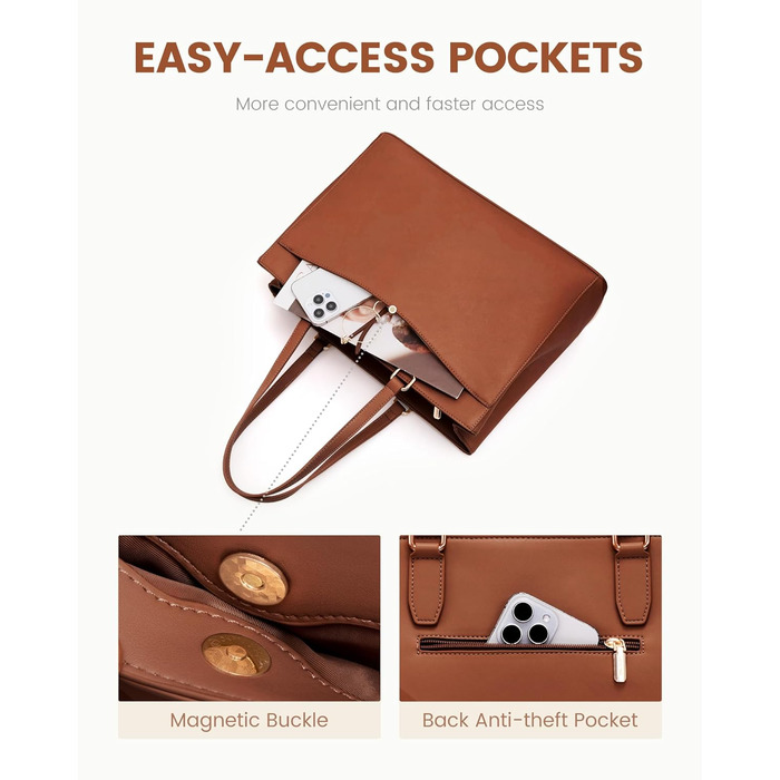 Сумка для ноутбука LOVEVOOK жіноча 17 дюймів, коричнева: ділова сумка, портфель, сумка для університету, школи, офісу