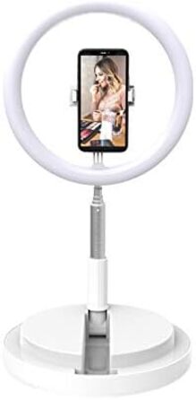 DIGIPOWER 11' кільцева лампа для макіяжу, YouTube, TikTok та Vlogging, регульована висота (58-168 см), 3 режими освітлення, 10 рівнів яскравості, тримач для телефону (iOS/Android), складана