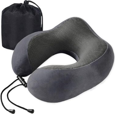 Подушка для шиї Poligono для подорожей: компактна, з піною з пам'яті, для літака, м'яка та комфортна (темно-сіра)