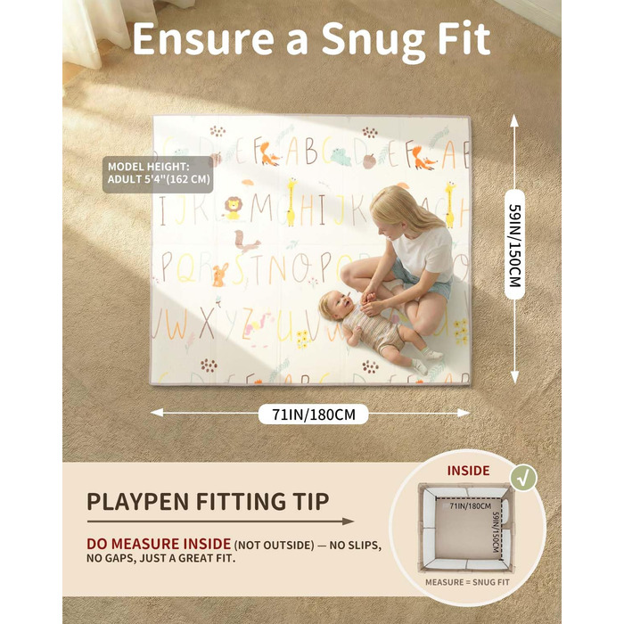 Дитячий килимок для ігор Krabbelmatte, 150x180 см, водонепроникний, антиковзкий, з сумкою для перенесення, алфавіт