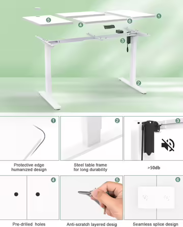 Devoko Height-Adjustable Desk with USB Port, Electric Standing Desk, Height-Adjustable Sit-Stand Adjustable Computer Desk, Standing Desk, Office Desk, Adjustable Desk, 160x70cm, White 160 x 70 cm White