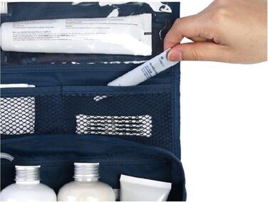 Сумка для туалетних аксесуарів на гачку | Складна дорожня сумка для туалетних речей з ручкою | Багатофункціональна косметичка, компактна сумка для туалетних аксесуарів, валізка для миття для чоловіків та жінок, темно-синій