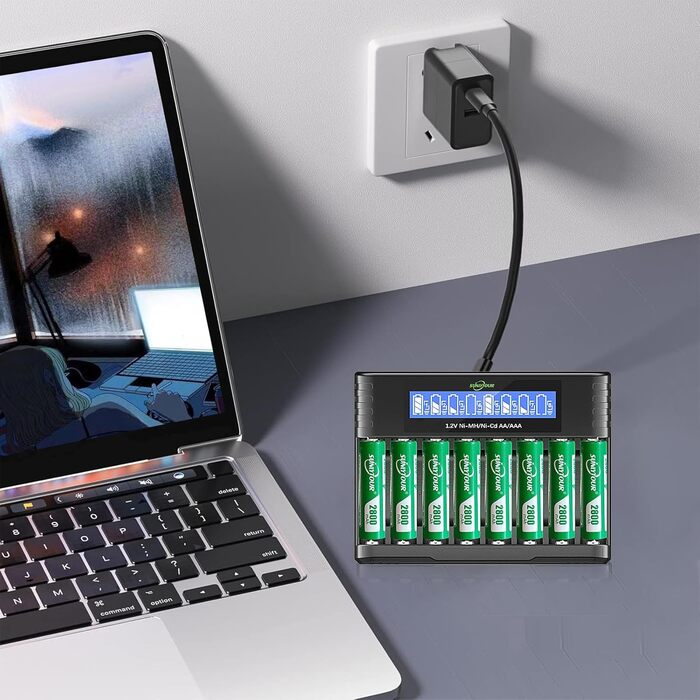 8 x 2800mAh акумулятори AA NI-MH SUNLYTOUR з зарядним пристроєм (до 1200 циклів)