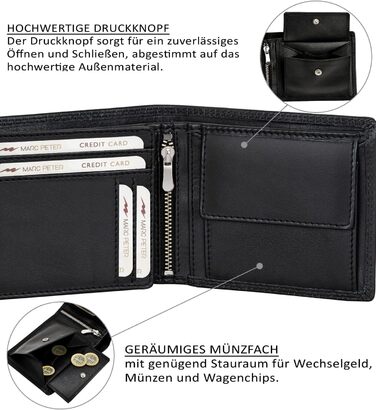 Marc Peter® Genuine Leather Wallet Hanover | Wallet for Men with RFID Protection | Large 10 Compartment Card Holder | Black Nappa Wallet