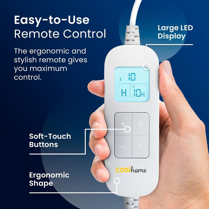 Електрична ковдра Cosi Home 180x130 см з регулюванням температури, захистом від перегріву та пульт дистанційного керування. Sherpa та Fleece, 10 рівнів нагріву, сіра.