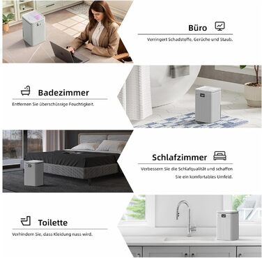 Електричний осушувач повітря 2.2L з LED дисплеєм, тихий, з таймером та підсвічуванням, авто-стоп та авто-розморожування, для спальні та ванної кімнати