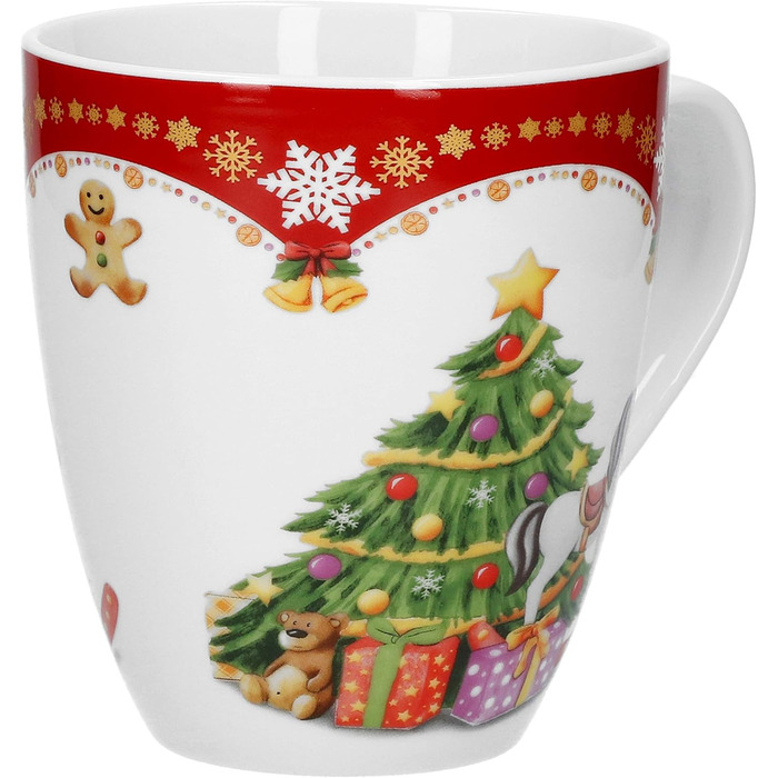 Van Well 4-Piece Coffee Mug Set, 0.53 l Christmas Magic | Porcelain Mulled Wine Cups | Punsch Cups with Handle | Feuerzangenbowle Cup with Christmas Motif | XXL Jumbo Mug X-Mas Decor | Christmas Mug Set
