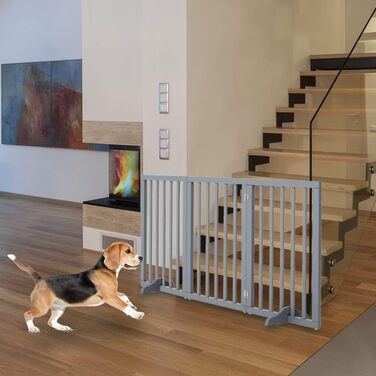 Захисний забір для собак, дерев'яний, без свердління, 4 панелі (L183×H60cm), білий