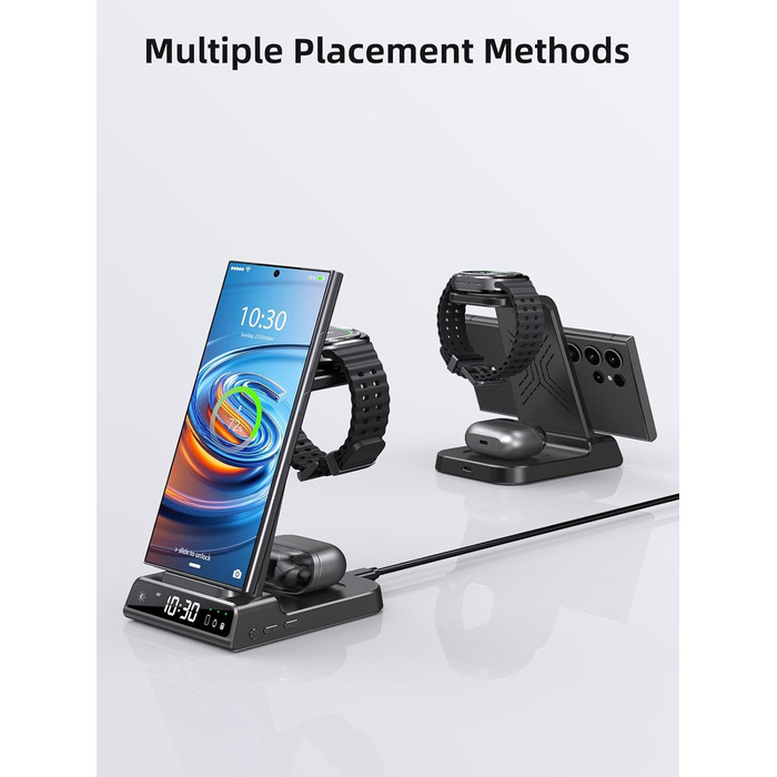 Бездротовий зарядний пристрій для Samsung Galaxy S25 Ultra, S24, Z Fold 6, Z Flip 6, Watch Ultra/8/7/6, Buds - чорний