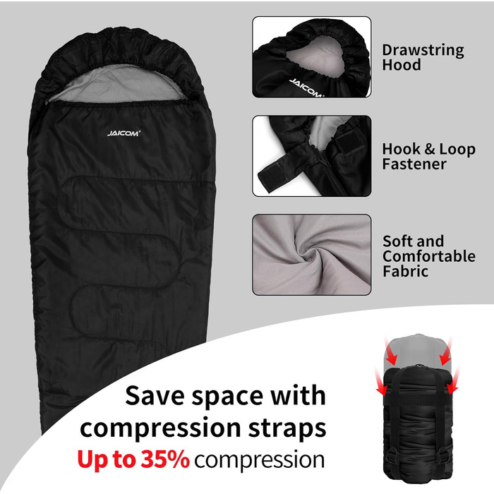 Сплячий мішок 3/4 сезонів Ultraleicht Mumienschlafsack (800г/1600г) для дорослих – Outdoor, кемпінг, трекінг, відпочинок в приміщенні (Чорний)
