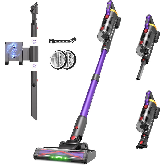 Бездротовий акумуляторний пилосос UNINELL HOME 48000Pa/550W з LED-дисплеєм та антизаплутана насадка. Підходить для килима, твердого покриття та шерсті тварин. Колір: фіолетовий