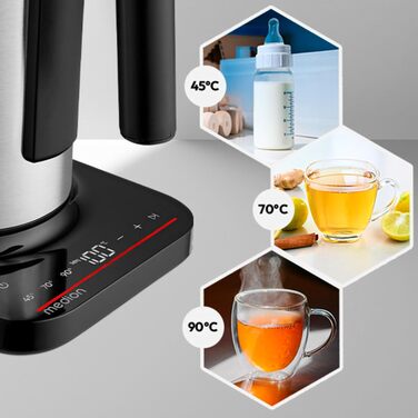 Електричний чайник MEDION LIFE MD12106, 2.2 кВт, 1.5 л, LED-дисплей, LED-підсвітка, автопрограми, захист від дітей, срібний