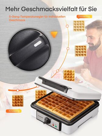 Електричний вафельниця FOHERE 4 вафлі, XXL, антипригарне покриття, Paninigrill, вафельниця для тостів, 1200 Вт