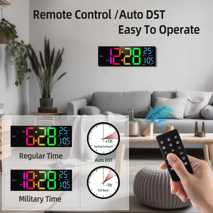 HAITANG Wall Clock Digital - 8 Colors Digital Wall Clock 16.2