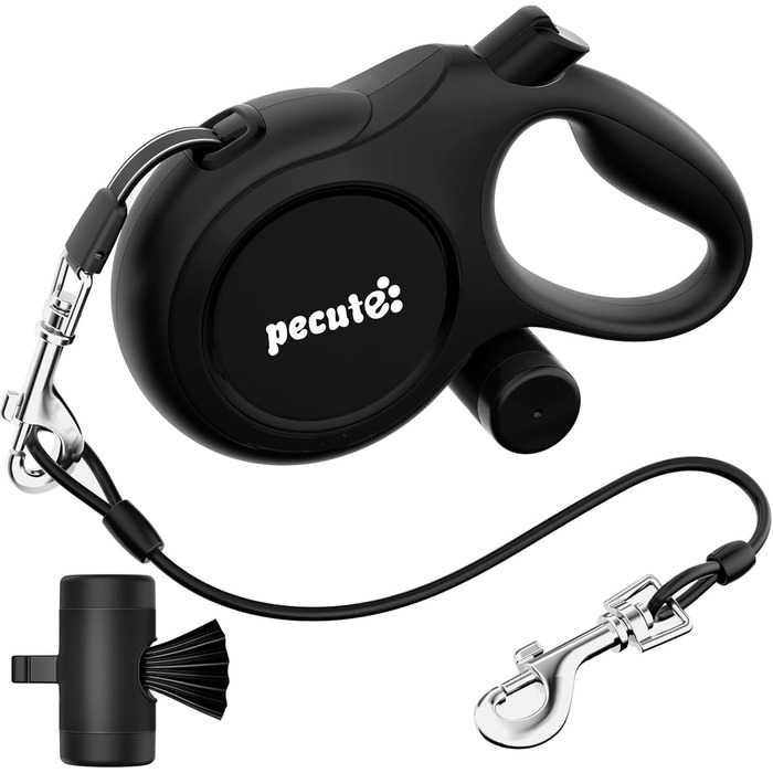 Рулетка для собак Pecute 8м, бісостійка, з набором для збору відходів, 360° антизаплутування, для собак середніх та великих (15-50кг), зелена