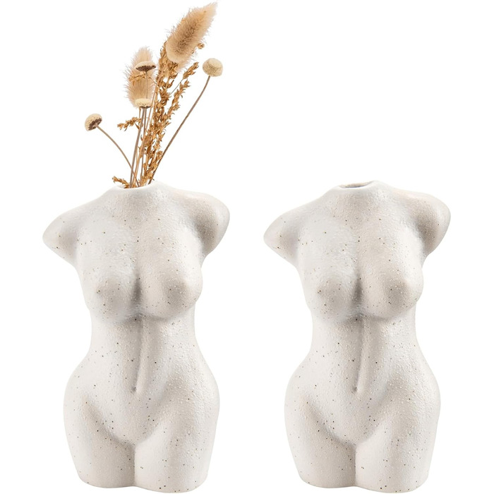 Ceramic Pampas Grass Vases 3-Piece Set - Decorative Home Accent for Table, Living Room, Office, Wedding & Holiday Decor (Sand White, 12cm)