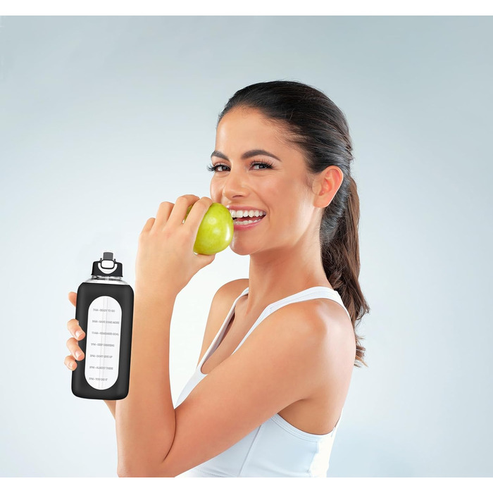 2 Liter Glass Drinking Bottle, 2l Glass Bottle, Glass Water Bottle with Straw, Bottle Brush, Black