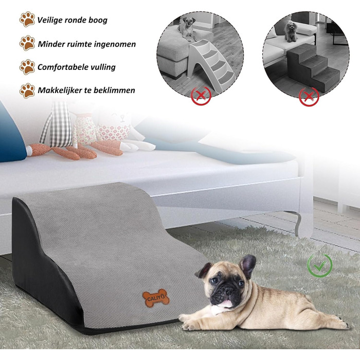 Сходинки для собак Caliyo, 3 сходинки, для маленьких собак та котів, 40 см заввишки, знімний та миючий чохол, протиковзна підставка, для ліжка, дивану та авто (60×40×40 см), сірі