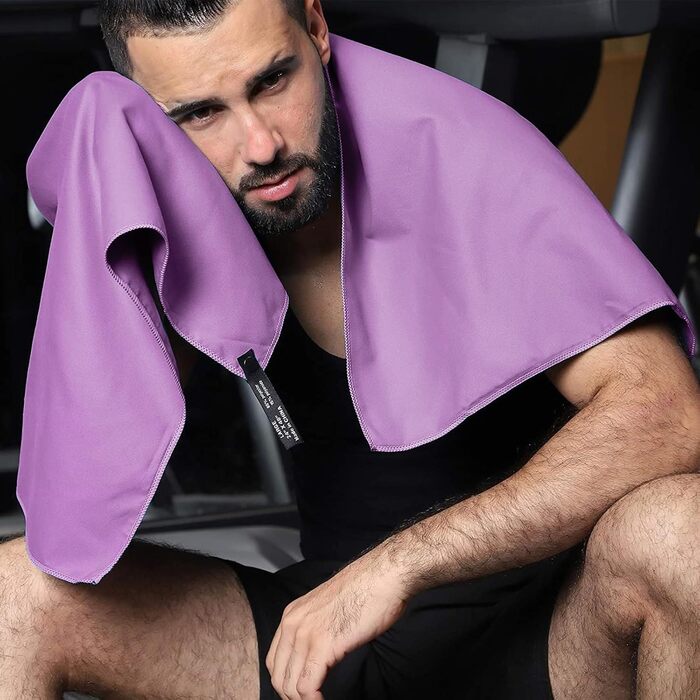 Набір рушників з мікрофібри (3 шт.): 180x80 см + 2 шт. 80x40 см. Ідеально для фітнесу, сауни, пляжу, подорожей. Темно-зелений (фіолетовий)