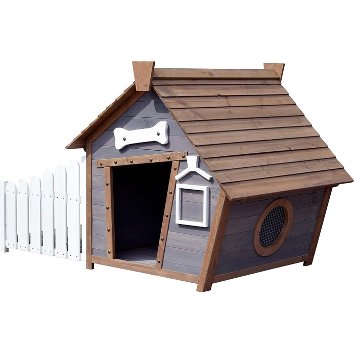 Будка для собак 'Hubi' Dobar® - Будка для собак з масивного дерева, розмір L, 90x77x109 см, коричнево-сіра