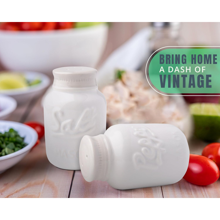 Comfify Vintage Salt & Pepper Shakers - Charming decorative decor for vintage, rustic, and shabby chic lovers - Durable ceramic in white - 3.5 oz. capacity