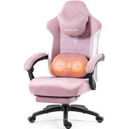 Ігровий крісло Dowinx з підігрівом, масажем попереку, кишеньковим пружинним сидінням та підніжкою. Висока спинка, для дорослих (Рожевий)