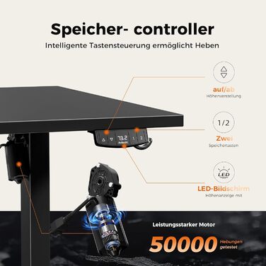 Регульований стіл Agilestic 180x80 см, електричний з пам'яттю, ергономічний, для комп'ютера, чорний