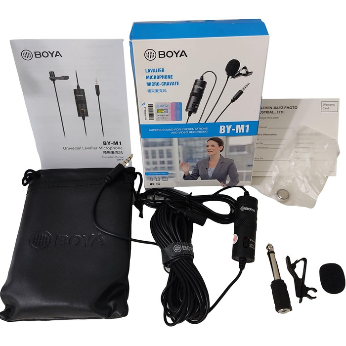 BOYA BY-M1 Металевий кліп-мікрофон 3.5mm для смартфонів, DSLR, відеокамер, аудіорекордерів та ПК (з вітрозахистом)