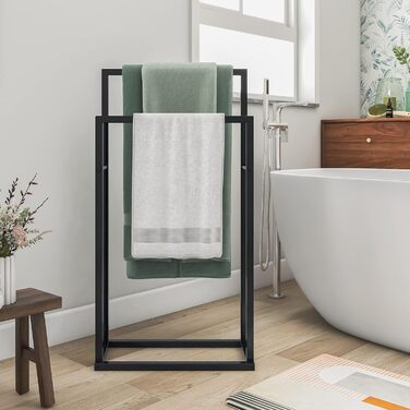 Підлогова сушарка для рушників з 5 полицями, чорного кольору, з двома кріпленнями
