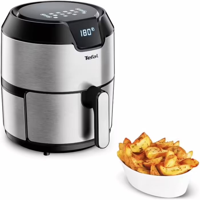 Tefal EY401D Hot Air Fryer Easy Fry Deluxe XL | Air Fryer | 1500 W | 4.2 L for 6 servings | 8 automatic programs | Digital display | energy-saving | healthy fryer without oil | stainless steel