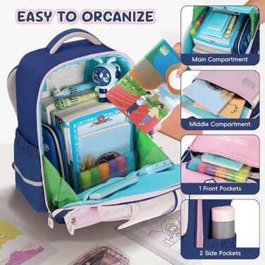 Шкільний рюкзак для дівчаток та хлопчиків, 1-4 клас, ергономічний, з нагрудним ременем, для дітей 6-10 років, з світловідбиваючими елементами (рожевий)