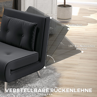 HOMCOM Sleeper Chair Folding Chair with Bed Function 77x88x83cm, Single Sofa with Cushion, Velvet Upholstered Sofa in Black for Guests