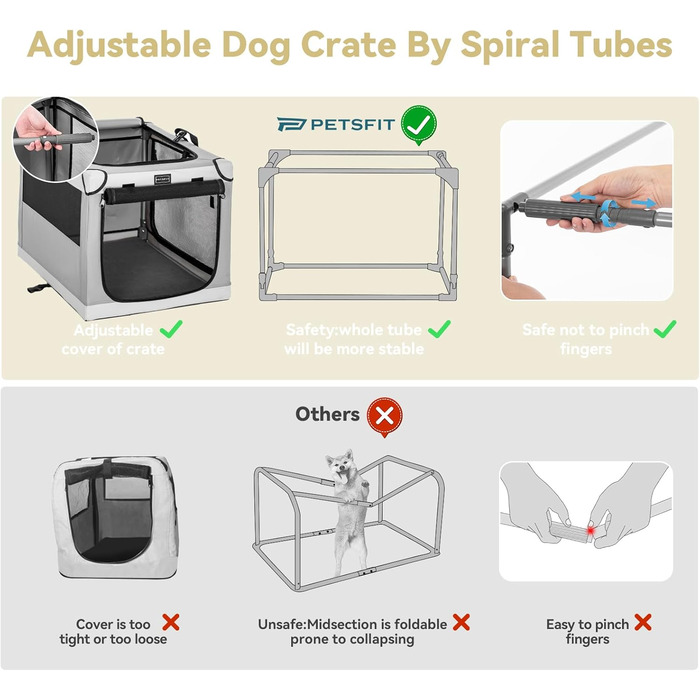 Клітка для собак Petsfit, складана, середнього та малого розміру, сіра, 76x50x49 см