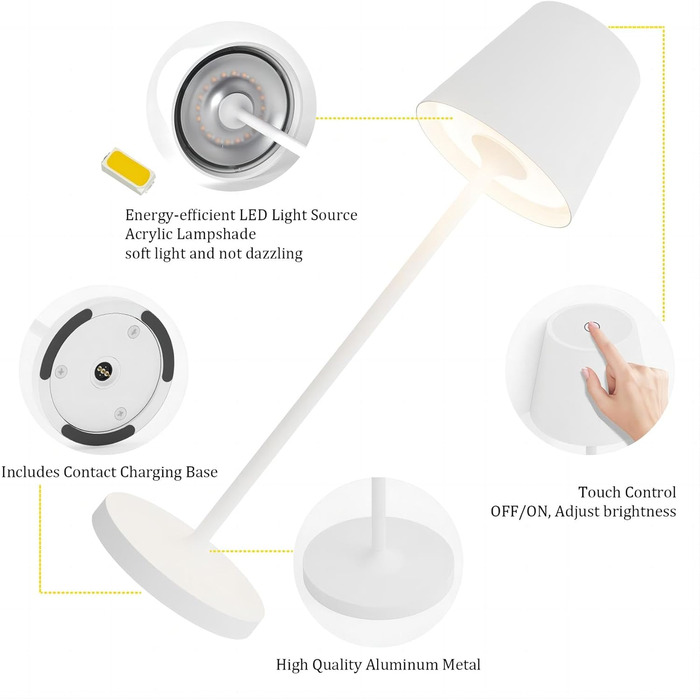 LED настільна лампа K-Bright з регулюванням яскравості, акумуляторна | Для дому та вулиці | 3000K тепле світло | Дизайнерська лампа | Комплект з 2 шт.