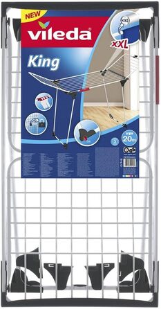 Сушарка для білизни Vileda King, 20 м мотузок, підставка для дрібних речей, 2.7 кг, білий/чорний