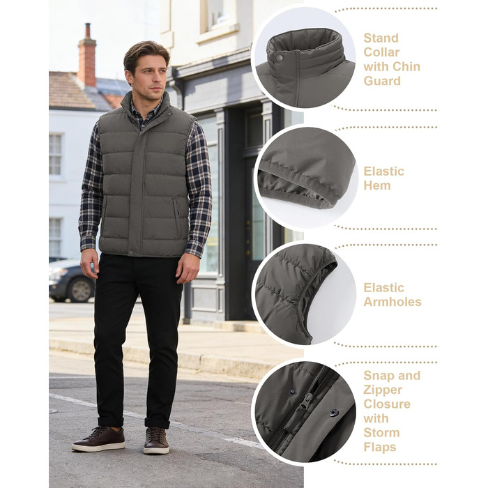 Стьобана жилетка для чоловіків 33,000ft - тепла спортивна жилетка для активного відпочинку, туризму, гольфу та верхової їзди. Водовідштовхуюча, з 4 кишенями, зелено-коричневого кольору, розмір S