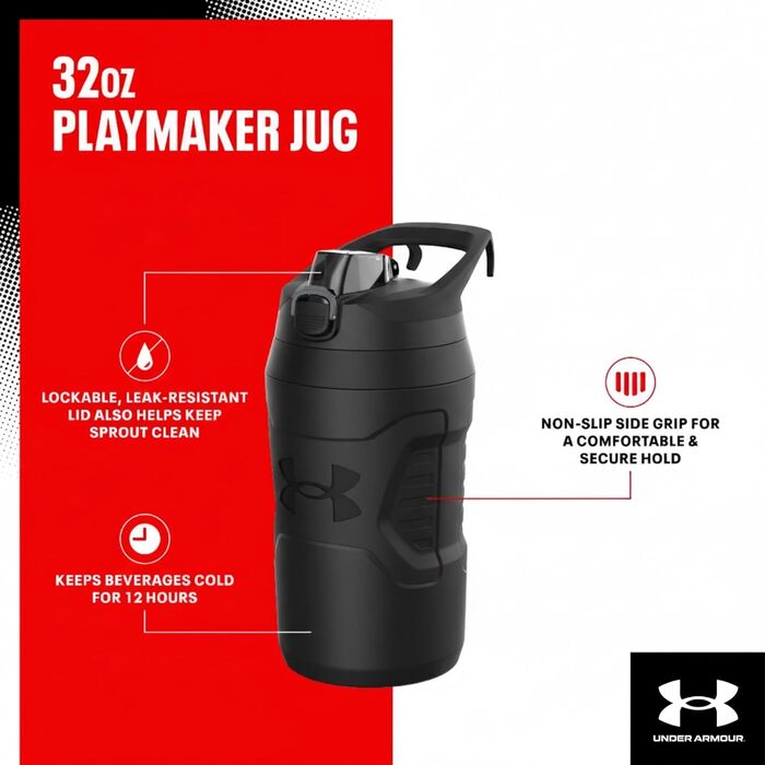 Пляшка спортивна термос Under Armour з ручкою, 907.2 г, чорна - для бейсболу, футболу та інших видів спорту, герметична