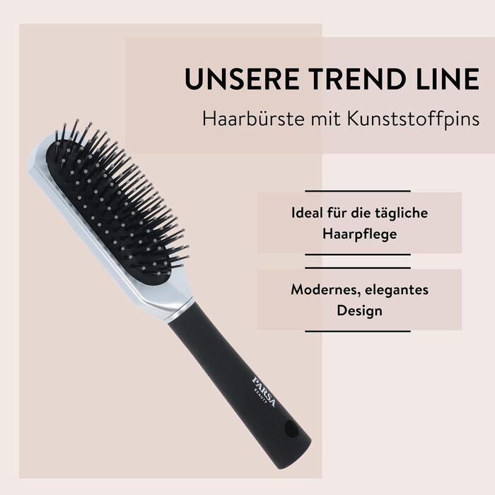 Пряма щітка для волосся PARSA Beauty Trend Line – срібна, для всіх типів волосся, з масажним ефектом, 23 x 4,6 x 3,4 см