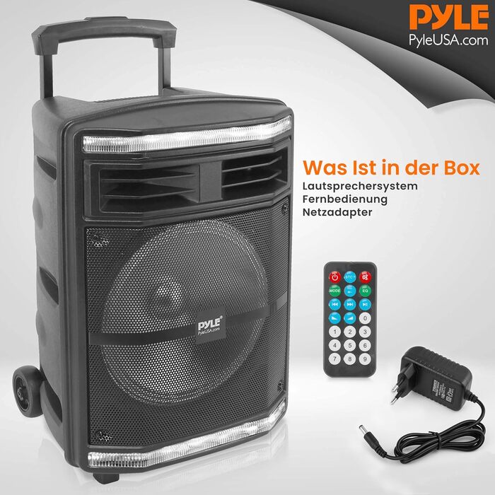 Pyle Partybox 600W: Портативна Bluetooth колонка з LED підсвіткою, мікрофоном для караоке, USB/SD/MP3, для вечірок та заходів