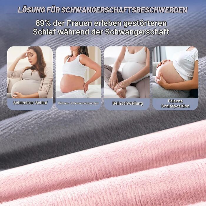 Подушка для вагітних Avmvnvc J-подібна, велика подушка для сну та годування XXL, підтримка для сну на боці з чохлом, що знімається (оксамит, рожевий та сірий)