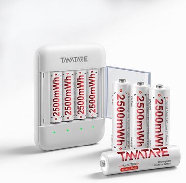 8 x Акумулятори Li-Ion AA з зарядним пристроєм, 1.5V, 2500 mAh, білі