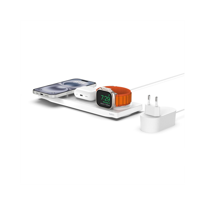 Belkin MagSafe Бездротовий зарядний пристрій 3-в-1 MFi для iPhone 16/15/14/13/12, Apple Watch, AirPods (Білий)