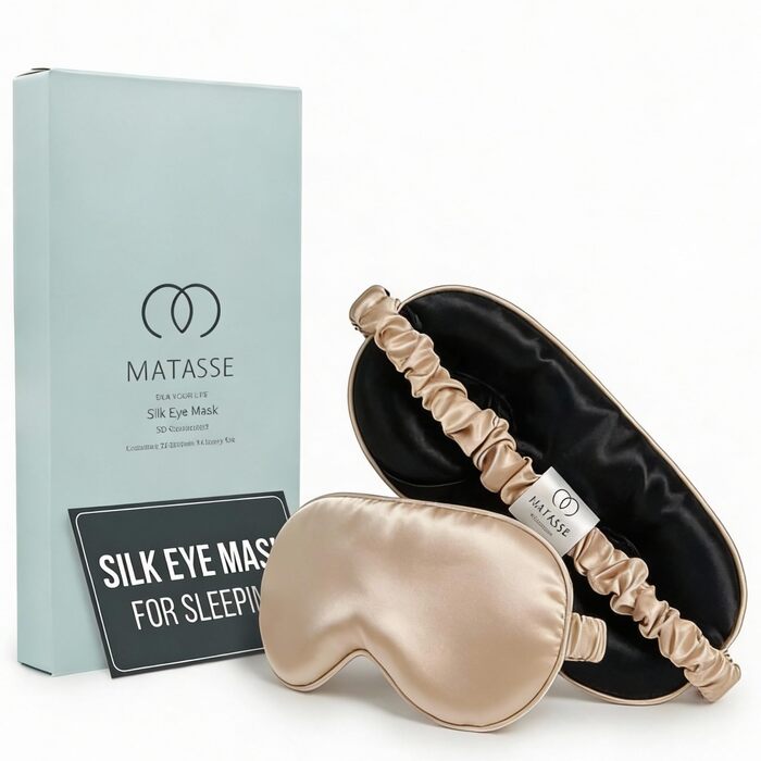 Шовкова маска для сну MATASSE 3D з 22 Momme шовку Mulberry 6A, контурна для жінок та чоловіків, італійський дизайн (Чорний/Шампань)